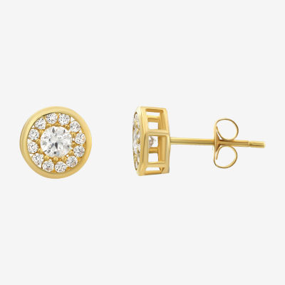 White Cubic Zirconia 14K Gold 7mm Round Stud Earrings