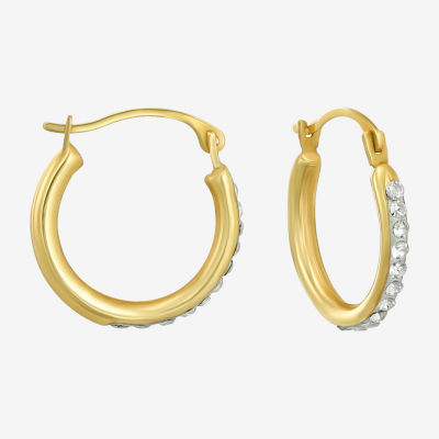 White Crystal 14K Gold 15mm Round Hoop Earrings