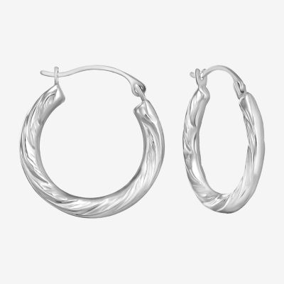 14K White Gold 18mm Round Hoop Earrings