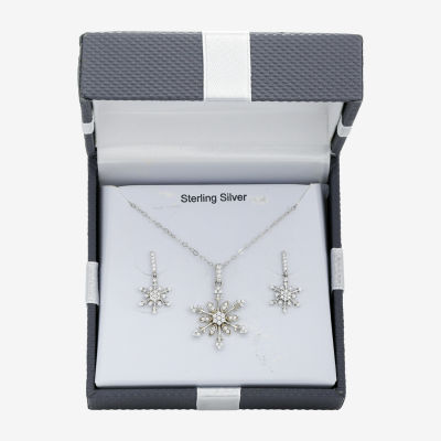 1928 Womens Cubic Zirconia Sterling Silver Snowflake 2-pc. Jewelry Set