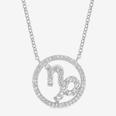 Capricorn Womens Cubic Zirconia Sterling Silver Round Pendant Necklace