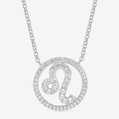 Leo Womens Cubic Zirconia Sterling Silver Round Pendant Necklace