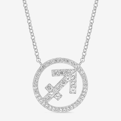 Sagittarius Womens Cubic Zirconia Sterling Silver Round Pendant Necklace