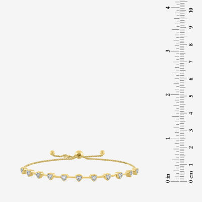 (G-H / I1-I2) Womens 1/10 CT. T.W. Lab Grown White Diamond 14K Gold Over Silver Heart Bolo Bracelet
