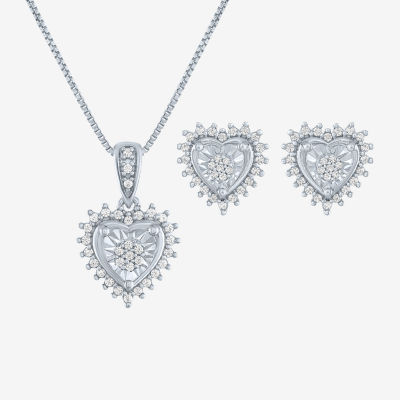 (G-H / I1-I2) 1/4 CT. T.W. Lab Grown White Diamond Sterling Silver Heart 2-pc. Jewelry Set