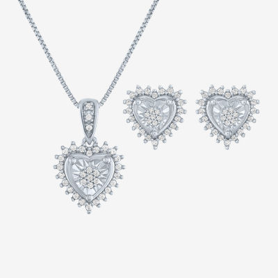 (G-H / I1-I2) Womens 1/4 CT. T.W. Lab Grown White Diamond Sterling Silver Heart 2-pc. Jewelry Set