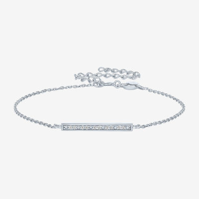 Diamond Accent (G-H / Si2-I1) Sterling Silver 8 Inch Cable Bar Chain Bracelet