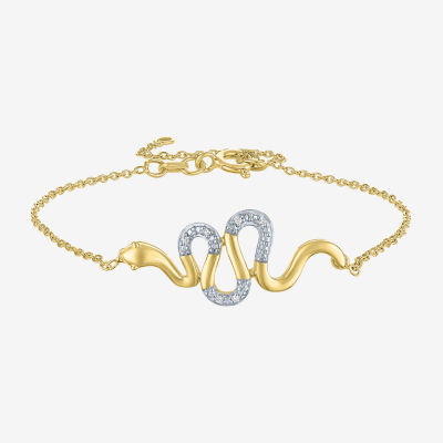 Diamond Accent Snake (G-H / Si2-I1) 14K Gold Over Silver Sterling Silver 8 Inch Cable Chain Bracelet