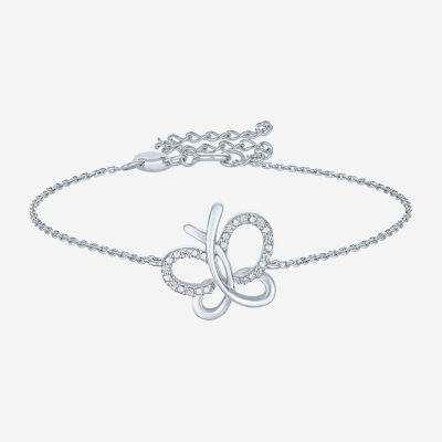 Diamond Accent (G-H / Si2-I1) Sterling Silver 8 Inch Cable Butterfly Chain Bracelet