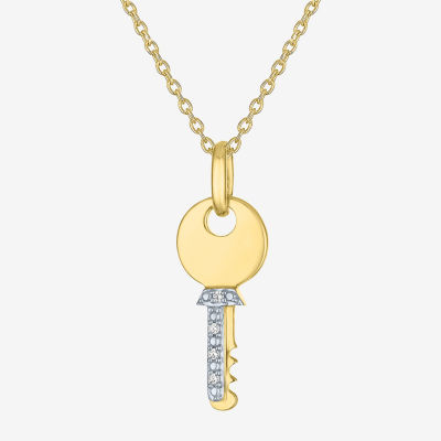 Diamond Accent (G-H / Si2-I1) Womens Diamond Accent Lab Grown White Diamond 14K Gold Over Silver Sterling Silver Keys Pendant Necklace