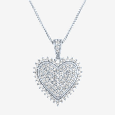 G-H / I1-I2) Womens 1/ CT. T.W. Lab Grown White Diamond Sterling Silver Heart Pendant Necklace