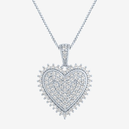 (G-H / I1-I2) Womens 1/2 CT. T.W. Lab Grown White Diamond Sterling Silver Heart Pendant Necklace, 18