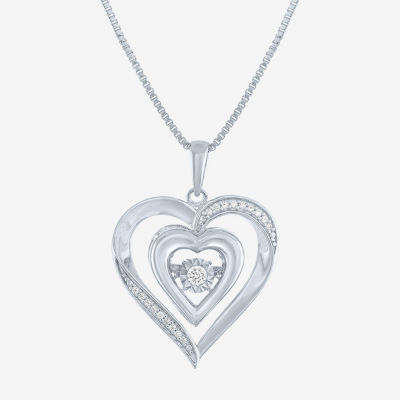 (G-H / I1-I2) Womens 1/10 CT. T.W. Lab Grown White Diamond Sterling Silver Heart 18 Inch Pendant Necklace