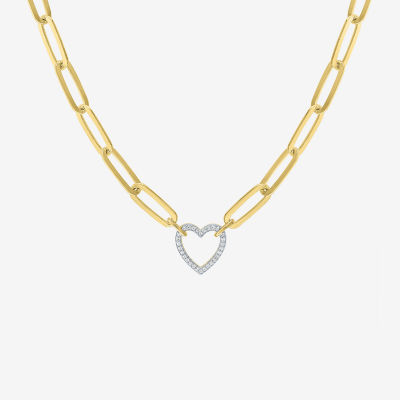 H / I1-I2) Womens 1/ CT. T.W. Lab Grown White Diamond 14K Gold Over Silver Heart Pendant Necklace