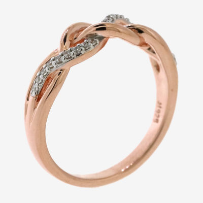 Womens 1/10 CT. T.W. Mined White Diamond 14K Rose Gold Over Silver Cocktail Ring