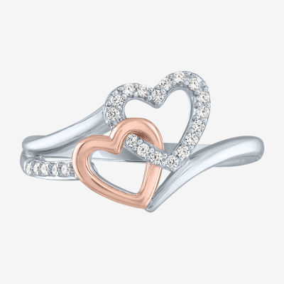 (G-H / Si2-I1) Womens 1/10 CT. T.W. Lab Grown White Diamond 14K Rose Gold Over Silver Sterling Silver Heart Bypass  Cocktail Ring