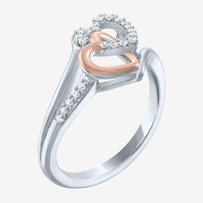 (G-H / Si2-I1) Womens 1/10 CT. T.W. Lab Grown White Diamond 14K Rose Gold Over Silver Sterling Heart Bypass  Cocktail Ring