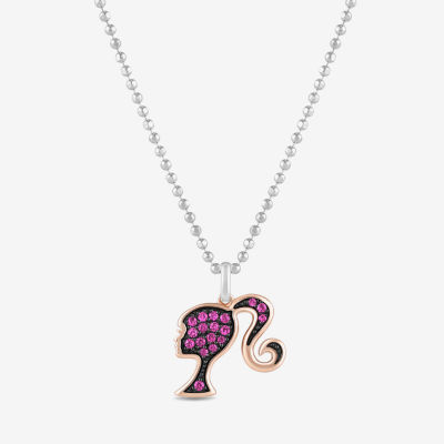 Womens Lab Created Pink Sapphire 10K Rose Gold Sterling Silver 16 Inch Pendant Necklace