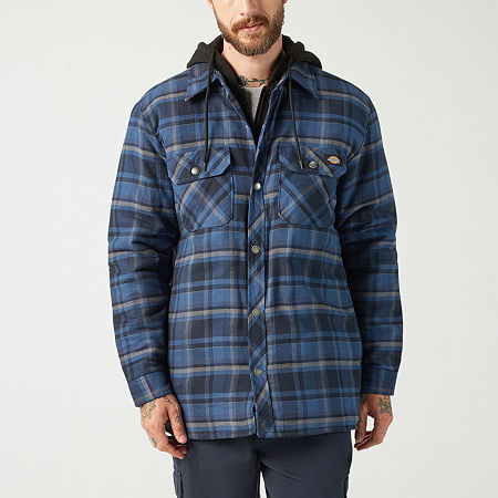 Dickies Water Repellent Flannel Mens Water Resistant Hooded Work Jacket, Medium, Blue