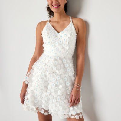 by&by Womens Sleeveless Embellished Fit + Flare Dress Juniors