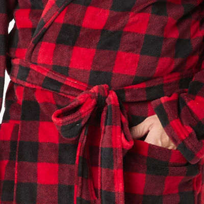 St. John's Bay Mens Long Sleeve Long Length Robe, Color: Red Buffalo ...