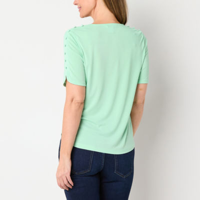 Liz Claiborne Womens Round Neck Short Sleeve Blouse