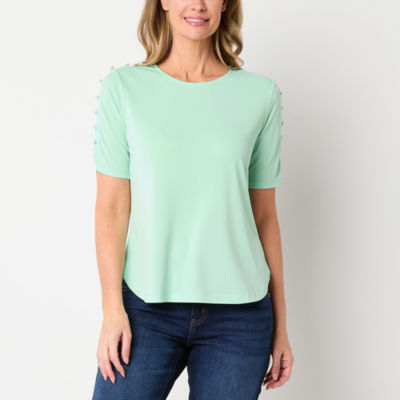 Liz Claiborne Womens Round Neck Short Sleeve Blouse