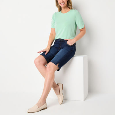 Liz Claiborne Womens Round Neck Short Sleeve Blouse