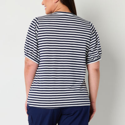 St. John's Bay Womens Plus Split Crew Neck Short Sleeve Blouse