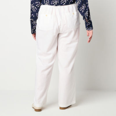 Liz Claiborne Linen Womens Plus Wide Leg Mid Rise Drawstring Pant