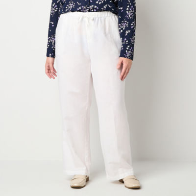 Liz Claiborne Linen Womens Plus Wide Leg Mid Rise Drawstring Pant