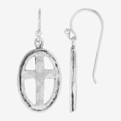Silpada Cross Womens Sterling Silver Oval Drop Earrings