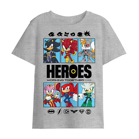 Bioworld Little & Big Kid Boys Crew Neck Short Sleeve Regular Fit Sonic The Hedgehog Graphic T-shirt In Gray