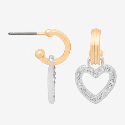 Bijoux Bar Delicates Two Tone Womens Glass Heart Drop Earrings