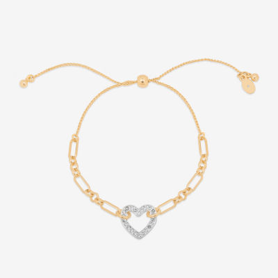 Bijoux Bar Delicates Two Tone Womens Glass Heart Bolo Bracelet