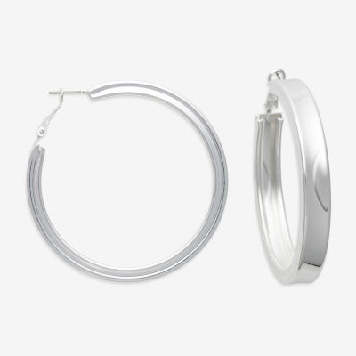 Bold Elements Silver Tone Womens 61.1mm Hoop Earrings