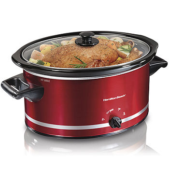 5 Qt. Oblong Slow Cookers, Slow Cooker with Totes, Red Slow