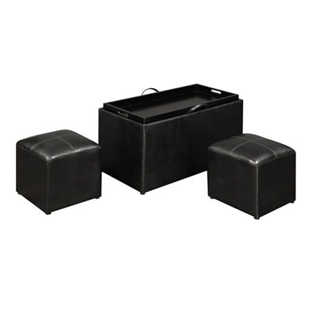 Convenience Concepts Sheridan Storage Bench W/ 2 Side Ottomans, One Size, Black