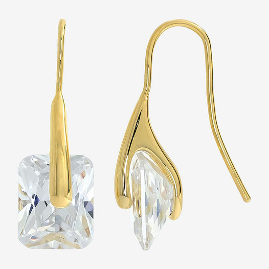 Sparkle Allure Cubic Zirconia 14K Gold Over Brass Rectangular Drop Earrings