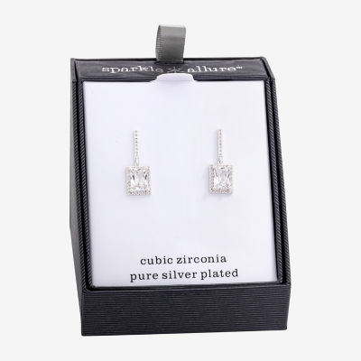 Sparkle Allure Womens Cubic Zirconia Pure Silver Over Brass Rectangular Drop Earrings
