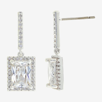Sparkle Allure Womens Cubic Zirconia Pure Silver Over Brass Rectangular Drop Earrings