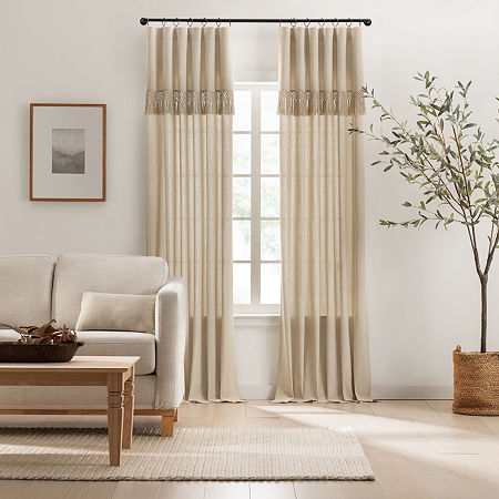 Mercantile Lucinda Light-Filtering Ring Top Single Curtain Panel, One Size, Beige