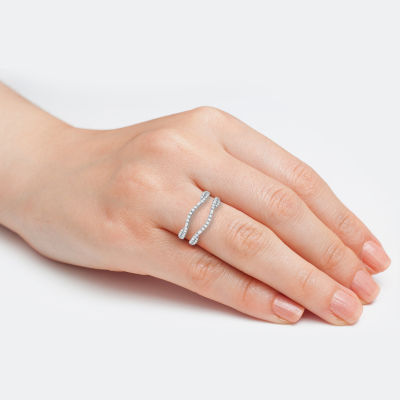 Womens 1/2 CT. T.W. Natural White Diamond 10K White Gold Wedding Ring Guard