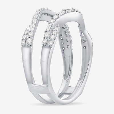Womens 1/2 CT. T.W. Natural White Diamond 10K White Gold Wedding Ring Guard