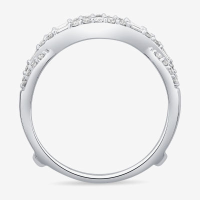 Womens 1/2 CT. T.W. Natural White Diamond 10K White Gold Wedding Ring Guard