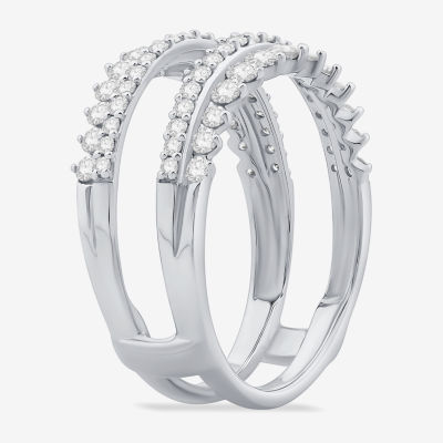 Womens 1 CT. T.W. Natural White Diamond 10K White Gold Wedding Ring Guard