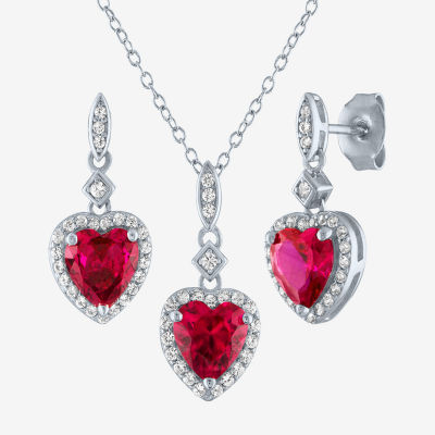 Limited Time Special! Lab Created Red Ruby Sterling Silver Heart 2-pc. Jewelry Set