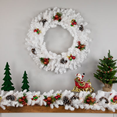 Northlight White Canadian Pine Artificial 30 Inch  Unlit Indoor Christmas Wreath