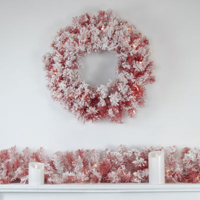 Northlight Flocked Red Artificial 36 Inch Clear Lights Indoor Pre-Lit Christmas Wreath
