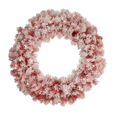 Northlight Flocked Red Artificial 36 Inch Clear Lights Indoor Pre-Lit Christmas Wreath